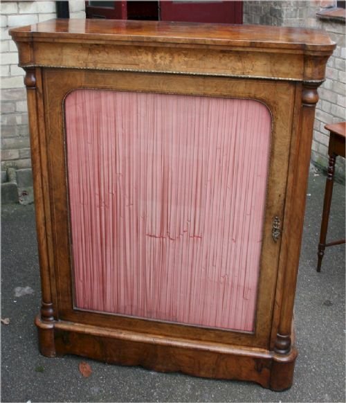 Victorian Figured Walnut Inlaid Pier Cabinet of Large Dimensions with Corner Columns.   
