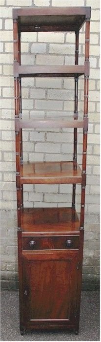 George 111 Mahogany Tall 5 Tier Cupboard Base Whatnot with Drawer.