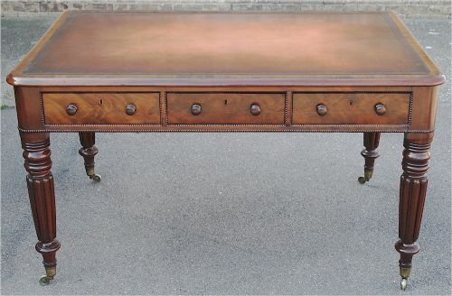 William 1v Mahogany Partners Writing Table Having 6 Cedar Lined Drawers.