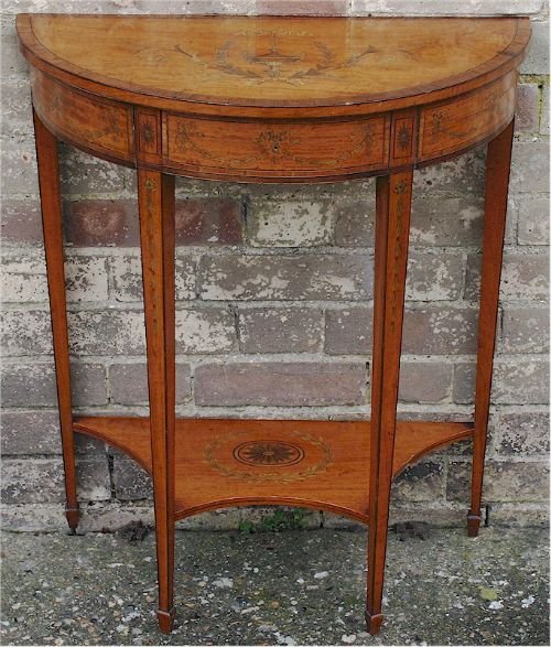Edwardian Satinwood Small Demi Lune Side Table.