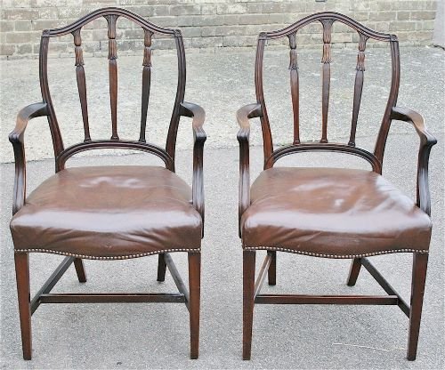 Late 19c Mahogany Pair of 'Hepplewhite Style' Elbow Chairs.