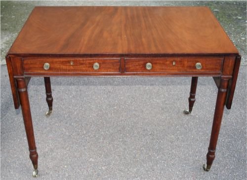 Regency Mahogany 2 Drawer Dropleaf Sofa Table on Ring Turned Legs             

