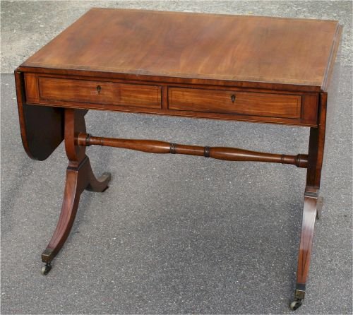 Regency Mahogany 2 Drawer Crossbanded End Support Sofa Table.