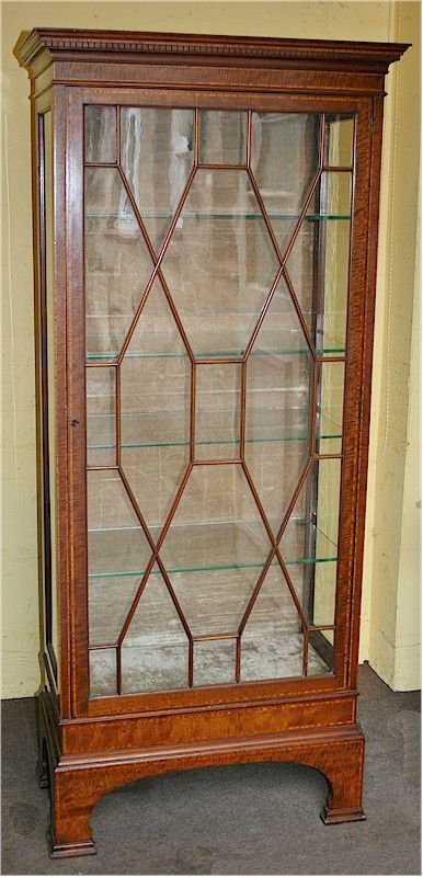 Edwardian Mahogany Satinwood Banded Single Door Display Cabinet.