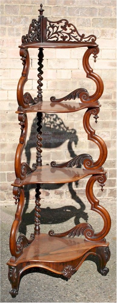 Victorian Rosewood 4 Tier Graduated Corner Whatnot with Scrolled Supports.