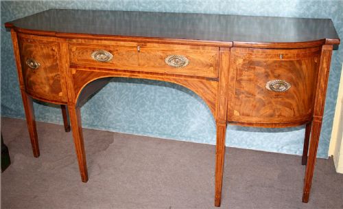 George111 Mahogany Inlaid D Shaped Breakfront Sideboard.
