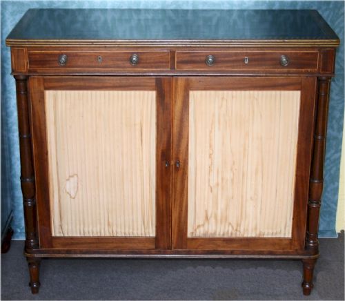 Regency Mahogany Side Cabinet Having a Pair of Pleated Silk Panelled Doors.