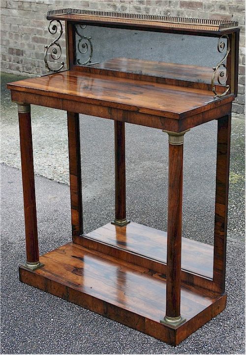 Regency Rosewood Console Table Having Shelf Back.
