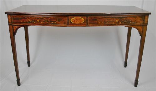 19c Inlaid Mahogany Bow Front 2 Drawer Serving Table by Edwards & Roberts.


