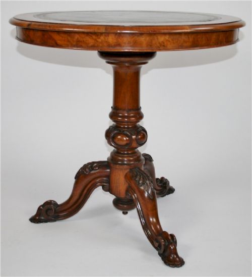 Victorian Figured Walnut Drum Centre Table Having 2 Frieze Drawers.