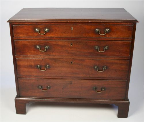 GEORGE 111 MAHOGANY CHEST OF 4 LONG DRAWERS WITH ORIGINAL HANDLES