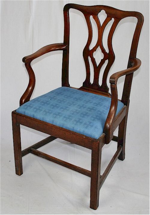 George 111 Mahogany Armchair Having Undulating Top Rail Over Open Shaped Splat.
