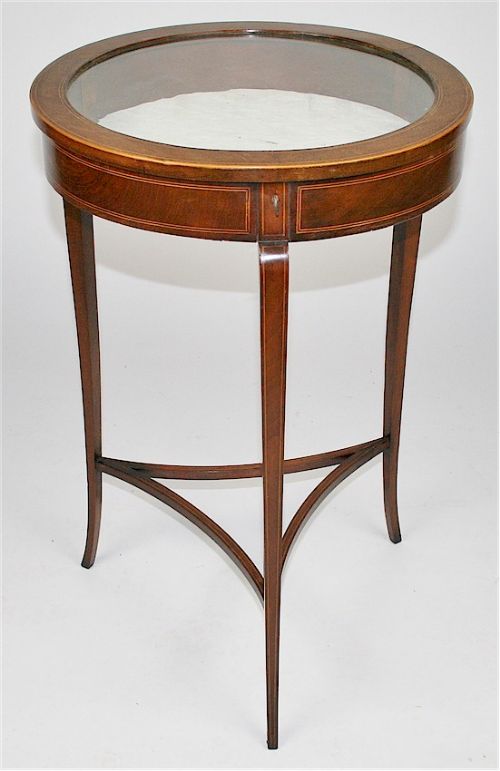 Edwardian Inlaid Mahogany Circular Bijouterie Table.