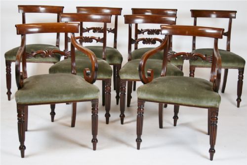 George 1v Mahogany Set of 6 & 2 Bar Back Dining Chairs.