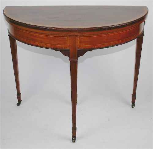 Edwardian Inlaid Mahogany Demi Lune Card Table.
