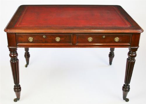 William 1v Mahogany Freestanding 2 Drawer Writing Table. Stamped T.winter.