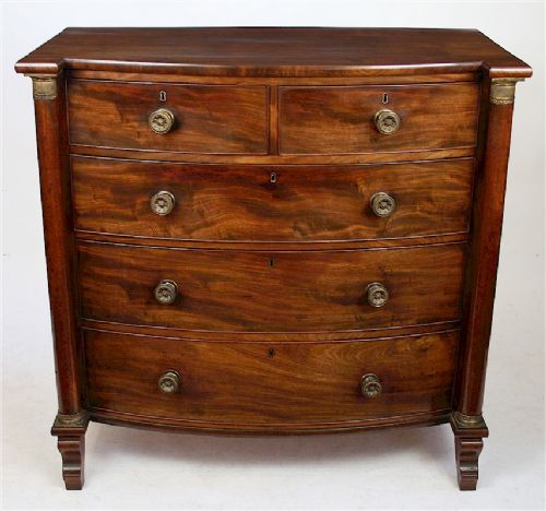 George 1v Mahogany Bow Chest with Side Pillars and Brass Mounts.