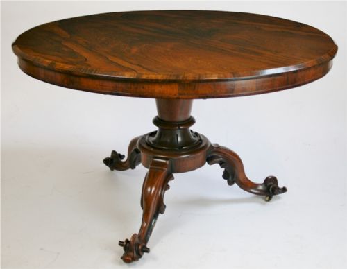 Early Victorian Rosewood Tilt Top Pedestal Round Centre Table.