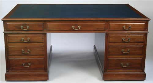 Late Victorian Mahogany Partners Desk Having 18 Ash Lined Drawers