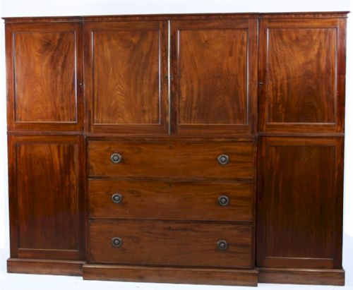 George 111 Mahogany Dwarf Breakfront Wardrobe.