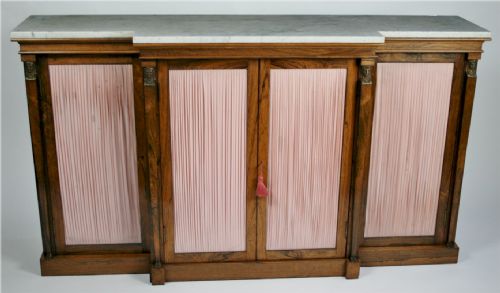 Regency Rosewood Marble Top 4 Door Breakfront Cabinet.