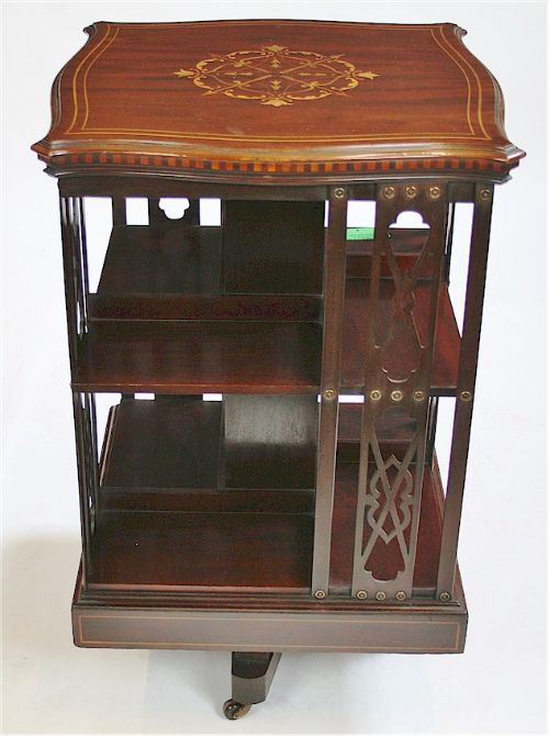 Edwardian Inlaid Mahogany Revolving Bookcase.