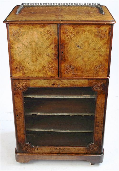 Victorian Figured Walnut Music Cabinet with Fitted Writing Compartment.