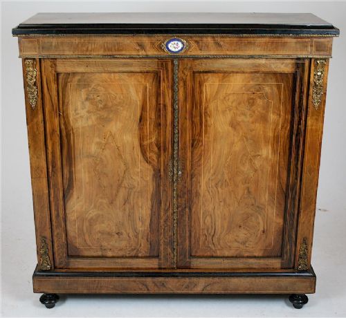 Victorian Figured Walnut 2 Door Side Cabinet.