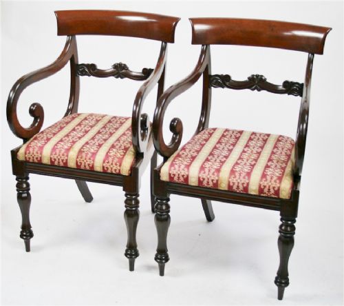 William 1v Mahogany Pair of Scrolled Arm Elbow Chairs.