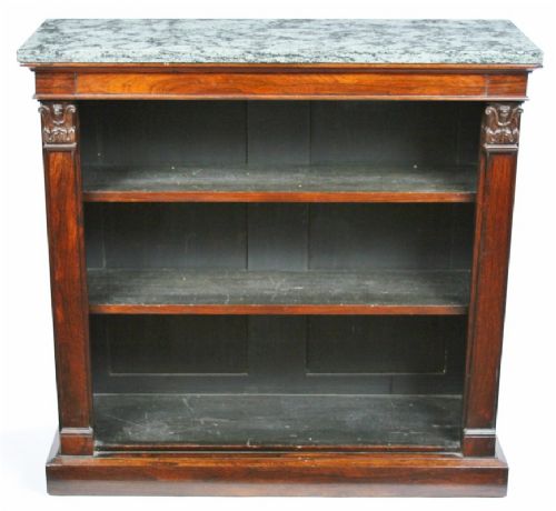 William IV Rosewood Dwarf Open Bookcase Having a Mottled Marble Top.