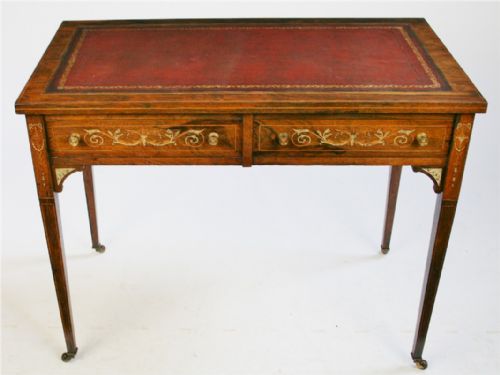 Edwardian Inlaid Rosewood 2 Drawer Writing Table.
