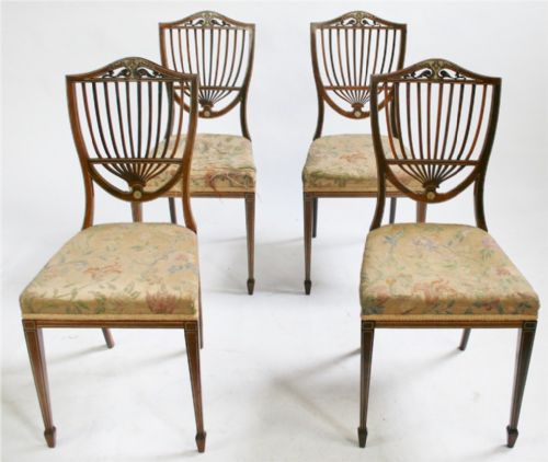 Edwardian Rosewood Bone Inlaid Set of 4 Single Chairs.