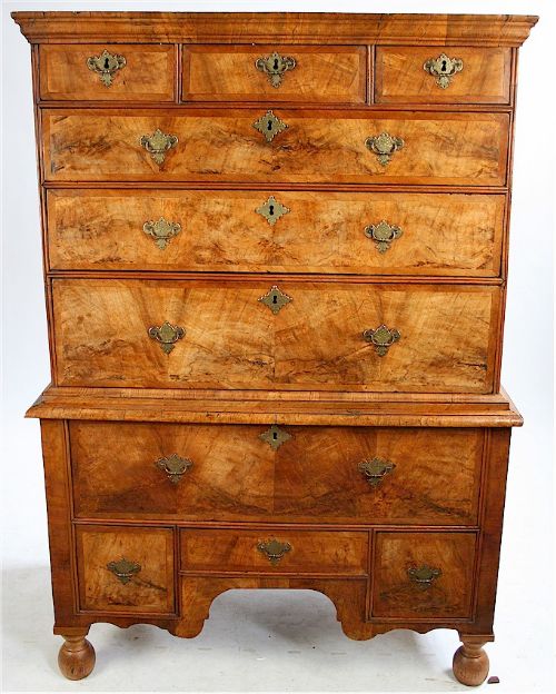 18c Figured Walnut Chest on Chest