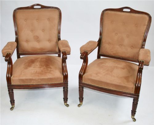 William 1v Mahogany Pair of Open Arm Easy Chairs.