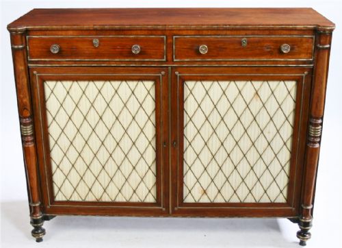 Regency Rosewood 2 Door Brass Decorated Side Cabinet.