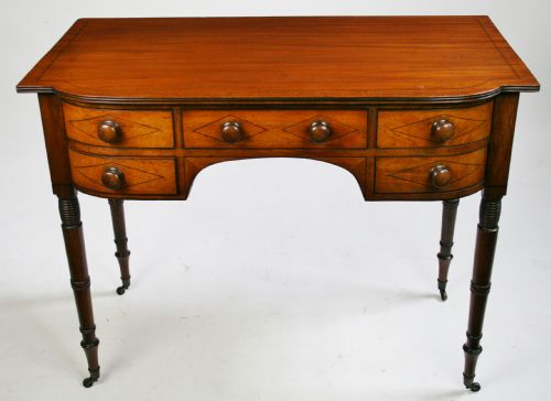 George 1v Mahogany Inlaid 5 Drawer D Shaped Kneehole Side Table.