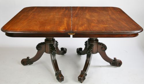 William 1v Mahogany 2 Pillar Dining Table with Extra Leaf.