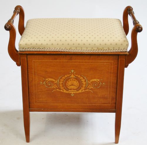 Edwardian Inlaid Mahogany Box Seat Music Stool.