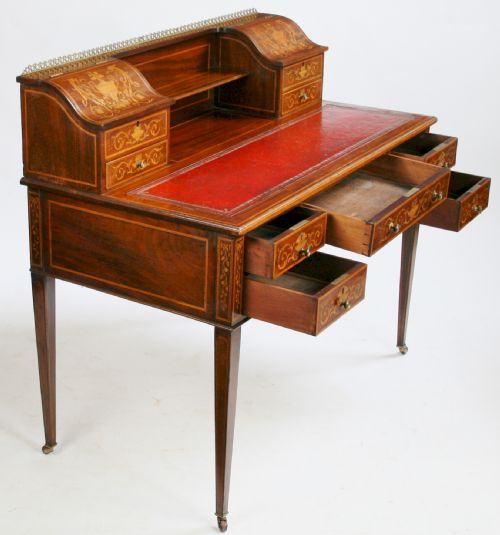EDWARDIAN INLAID MAHOGANY 5 DRAWER WRITING DESK - ADDITIONAL PHOTO 1