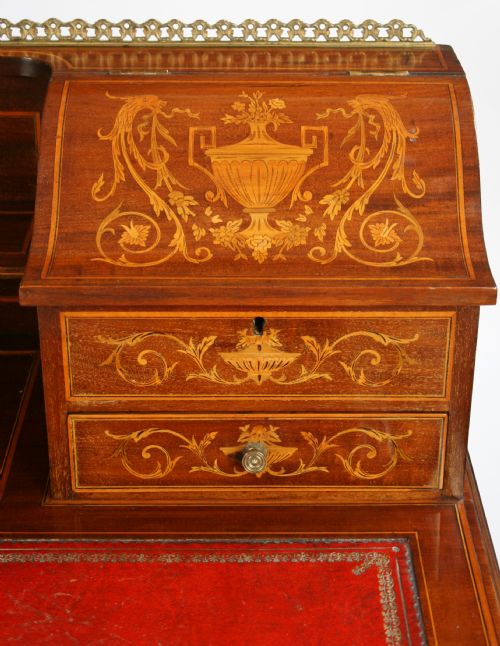 EDWARDIAN INLAID MAHOGANY 5 DRAWER WRITING DESK - ADDITIONAL PHOTO 3