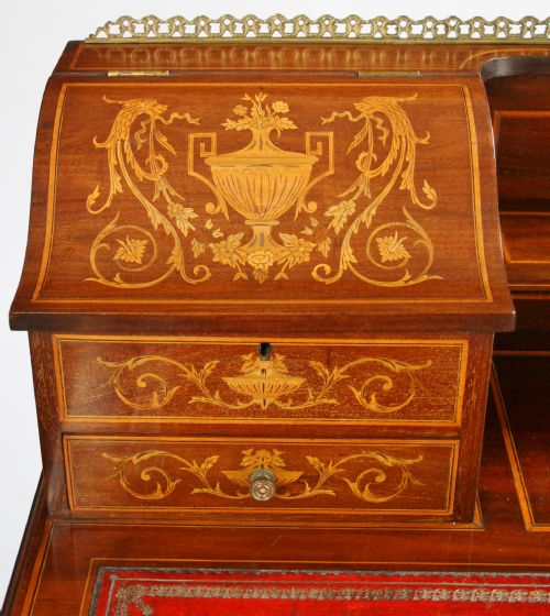 EDWARDIAN INLAID MAHOGANY 5 DRAWER WRITING DESK - ADDITIONAL PHOTO 4