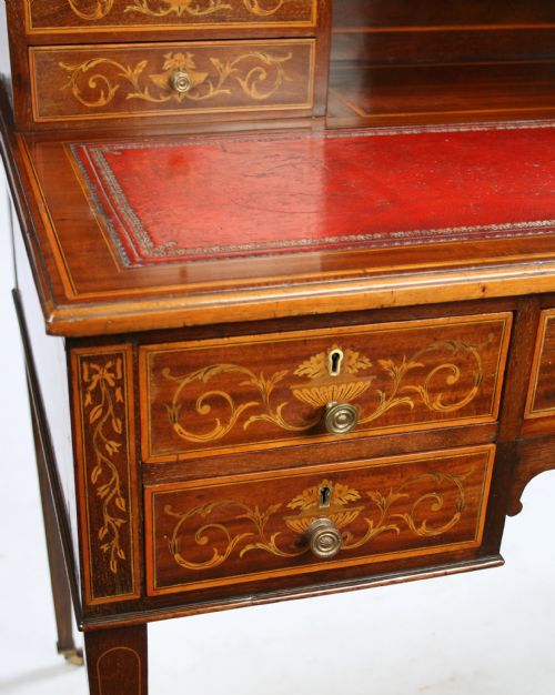 EDWARDIAN INLAID MAHOGANY 5 DRAWER WRITING DESK - ADDITIONAL PHOTO 5