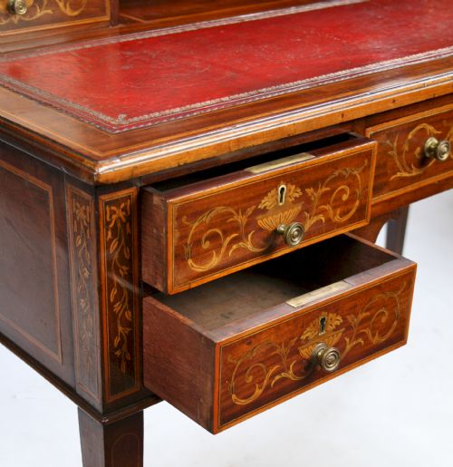 EDWARDIAN INLAID MAHOGANY 5 DRAWER WRITING DESK - ADDITIONAL PHOTO 6