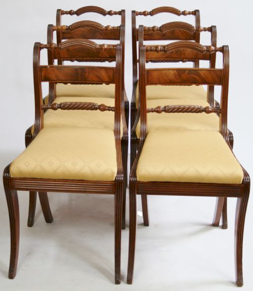 Regency Mahogany Set of 6 Sabre Leg Dining Chairs.