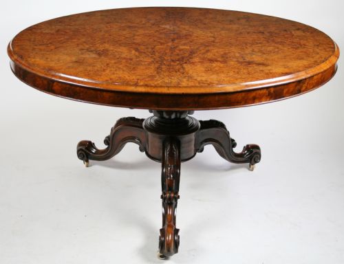Victorian Figured Walnut 54" Circular Tilt Top Centre Table.