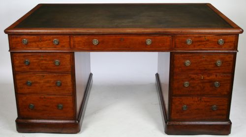 Early Victorian Mahogany 3 Part Partners Kneehole Desk.