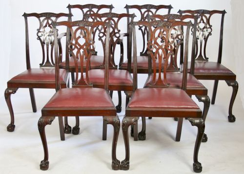 C1900 Set of 6 & 2 Mahogany
'chippendale Style' Dining Chairs.