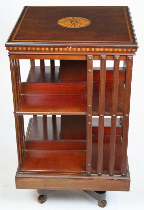 Edwardian Inlaid Mahogany Revolving Bookcase.