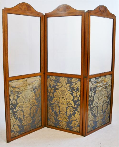 Edwardian Fine Quality Satinwood Inlaid 3 Fold Screen.