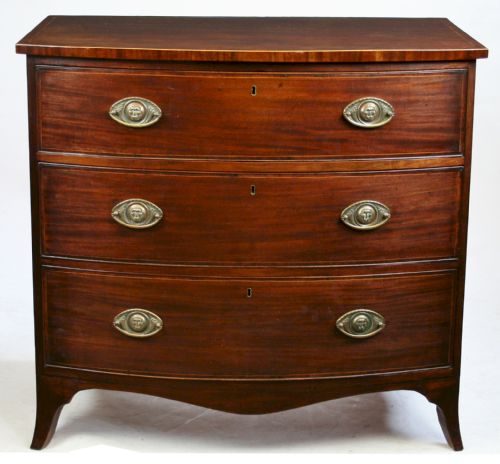 George 111 Mahogany Bow Chest Having 3 Oak Lined Drawers.